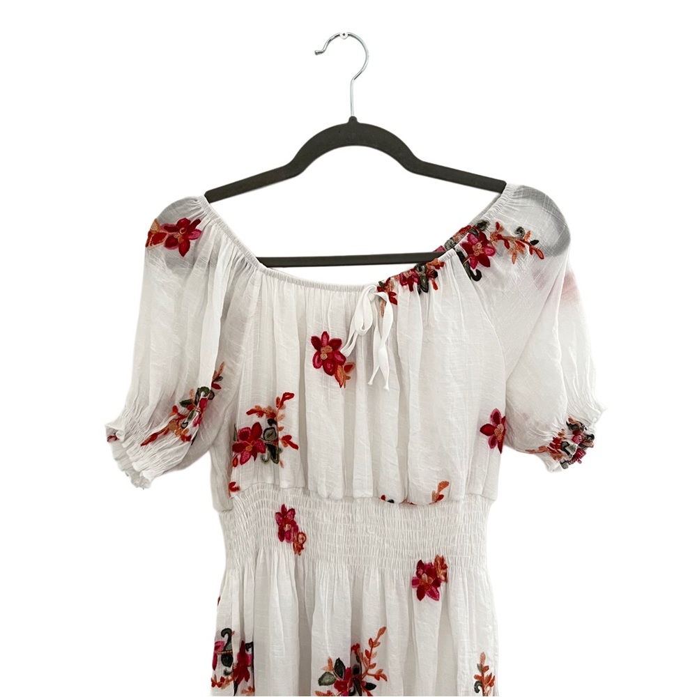 NWOT Kindred Anthropologie White Floral Cinched Maxi Dress Boho Embroidery L - Picture 5 of 10